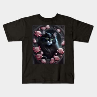 Cat with Roses - Modern digital art Kids T-Shirt
